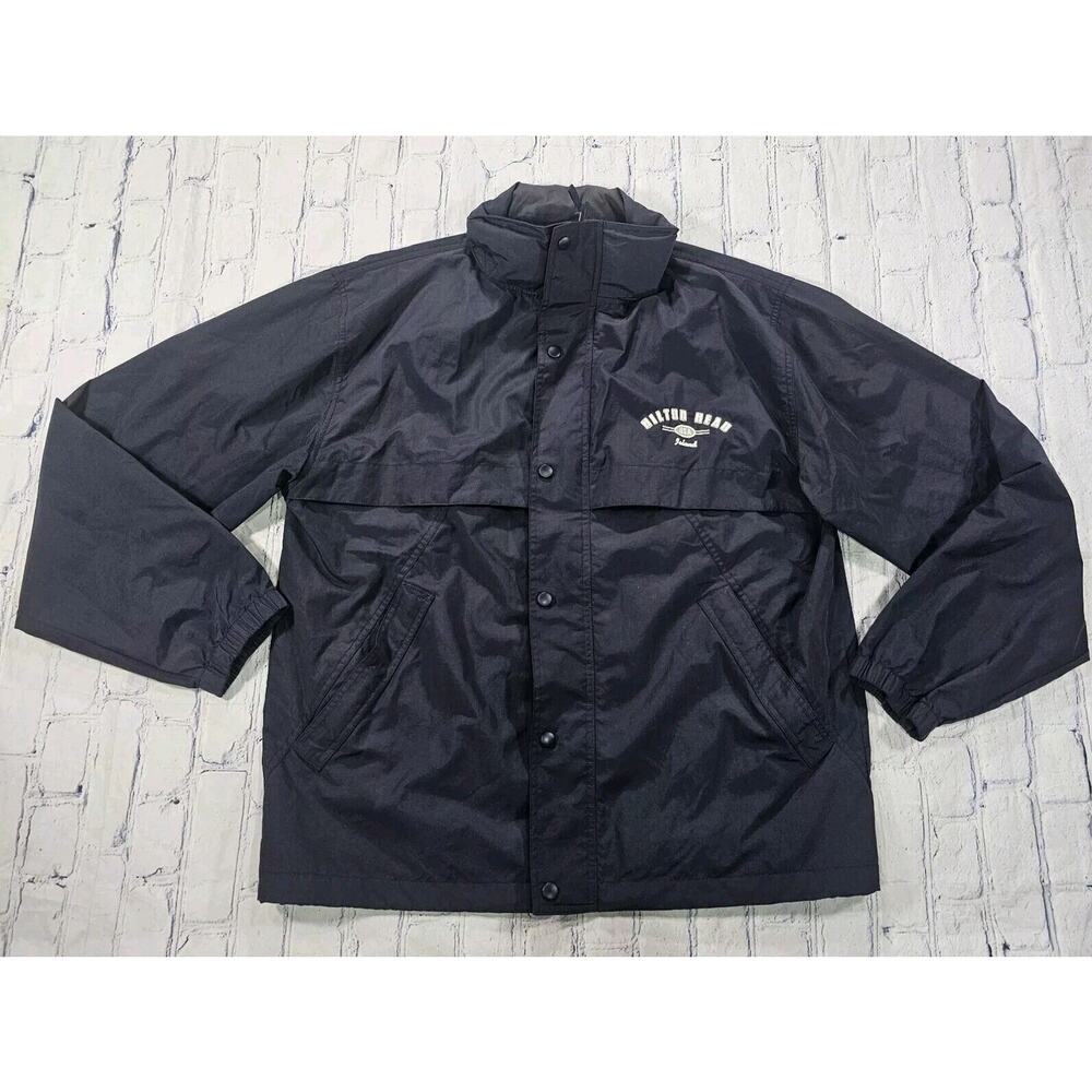 Ouray MENS SZ L Jacket Blue Windbreaker Embroidered HILTON HEAD VINTAGE Hooded